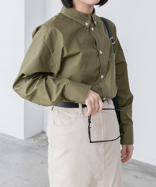 BONLECILL(ボンルシール)の「ビッグシルエット アソートワンポイント刺繍ボタンダウンシャツ(シャツ/ブラウス・レディース・ブルー系/オレンジ/ベージュ系/カーキ/ライトグリーン系/ネイビー系/ブルー/オフホワイト/ネイビー系2/ブラック系・FREE)」の22枚目の写真