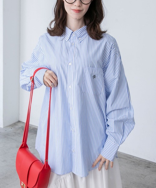 BONLECILL(ボンルシール)の「ビッグシルエット アソートワンポイント刺繍ボタンダウンシャツ(シャツ/ブラウス・レディース・ブルー系/オレンジ/ベージュ系/カーキ/ライトグリーン系/ネイビー系/ブルー/オフホワイト/ネイビー系2/ブラック系・FREE)」の15枚目の写真