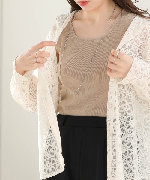 Bab（バブ）の「ブロックレースルーズシャツ（シャツ/ブラウス・レディース・ブラック/アイボリー/ブラウン・M）」の8枚目の写真