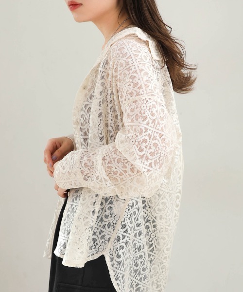 Bab（バブ）の「ブロックレースルーズシャツ（シャツ/ブラウス・レディース・ブラック/アイボリー/ブラウン・M）」の9枚目の写真