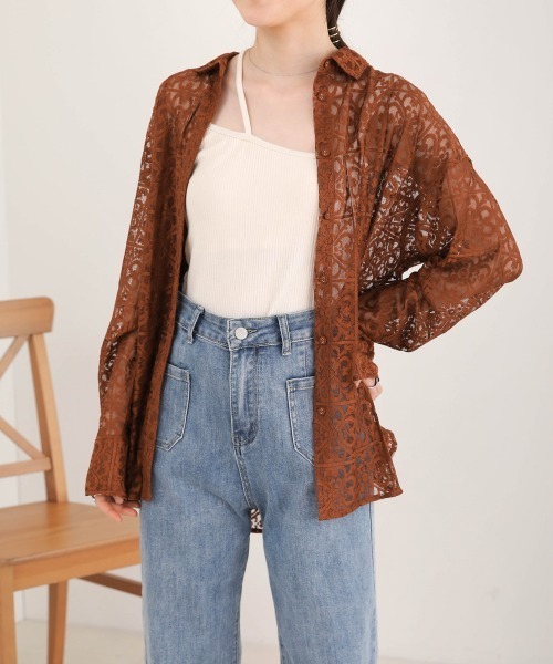 Bab（バブ）の「ブロックレースルーズシャツ（シャツ/ブラウス・レディース・ブラック/アイボリー/ブラウン・M）」の13枚目の写真