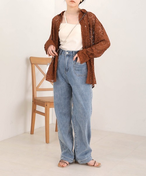 Bab（バブ）の「ブロックレースルーズシャツ（シャツ/ブラウス・レディース・ブラック/アイボリー/ブラウン・M）」の14枚目の写真