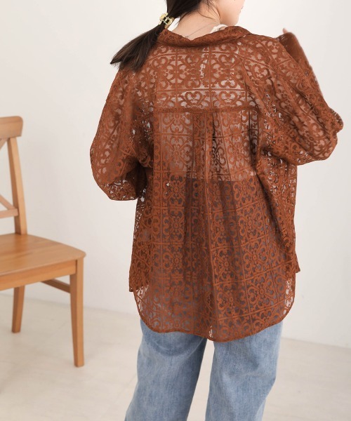 Bab（バブ）の「ブロックレースルーズシャツ（シャツ/ブラウス・レディース・ブラック/アイボリー/ブラウン・M）」の16枚目の写真