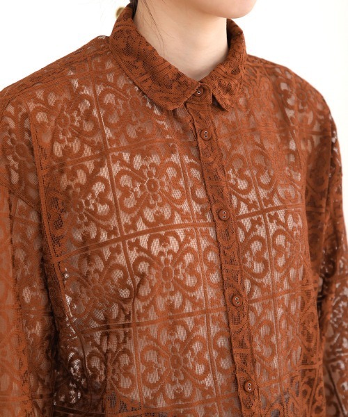 Bab（バブ）の「ブロックレースルーズシャツ（シャツ/ブラウス・レディース・ブラック/アイボリー/ブラウン・M）」の21枚目の写真