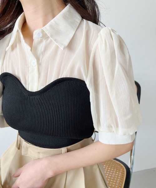 CLEA（クレア）の「ビスチェデザイン シアー半袖ブラウス（シャツ/ブラウス・レディース・アイボリー/ブラック・FREE）」の20枚目の写真