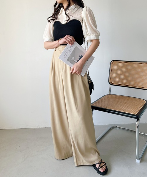 CLEA（クレア）の「ビスチェデザイン シアー半袖ブラウス（シャツ/ブラウス・レディース・アイボリー/ブラック・FREE）」の6枚目の写真