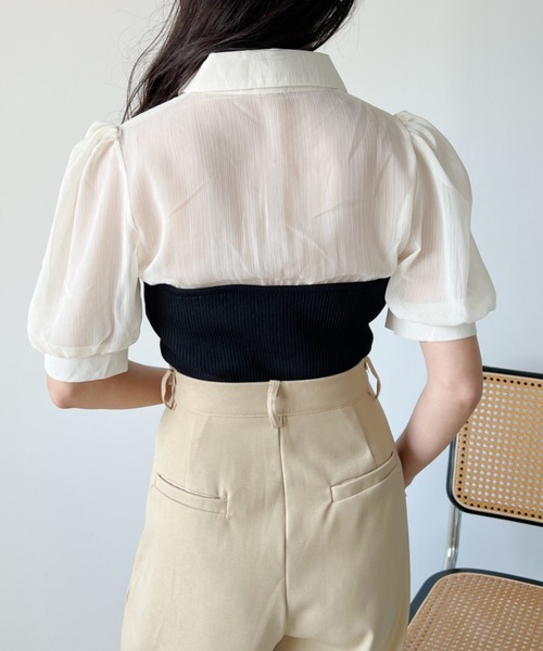 CLEA（クレア）の「ビスチェデザイン シアー半袖ブラウス（シャツ/ブラウス・レディース・アイボリー/ブラック・FREE）」の22枚目の写真