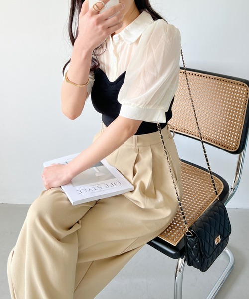 CLEA（クレア）の「ビスチェデザイン シアー半袖ブラウス（シャツ/ブラウス・レディース・アイボリー/ブラック・FREE）」の12枚目の写真