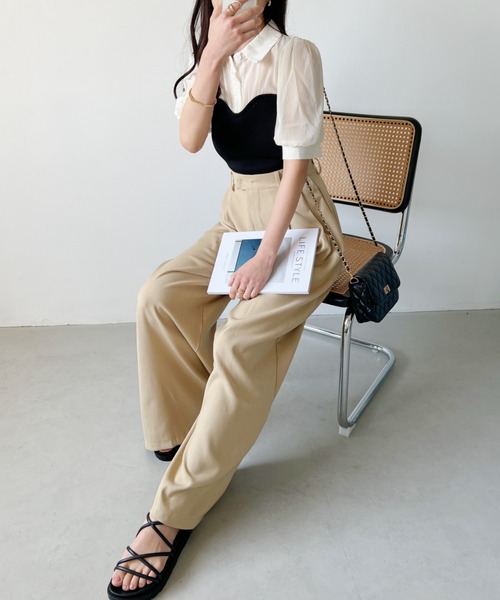 CLEA（クレア）の「ビスチェデザイン シアー半袖ブラウス（シャツ/ブラウス・レディース・アイボリー/ブラック・FREE）」の15枚目の写真