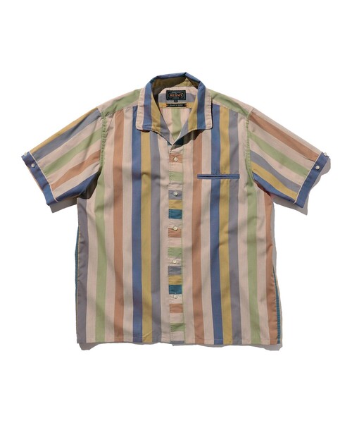 BEAMS PLUS（ビームスプラス）の「BEAMS PLUS / ポリエステル コットン マルチストライプ ショートスリーブ イタリアンカラー シャツ（シャツ/ブラウス・メンズ・ベージュ/オレンジ・XL/L/M/S）」の2枚目の写真