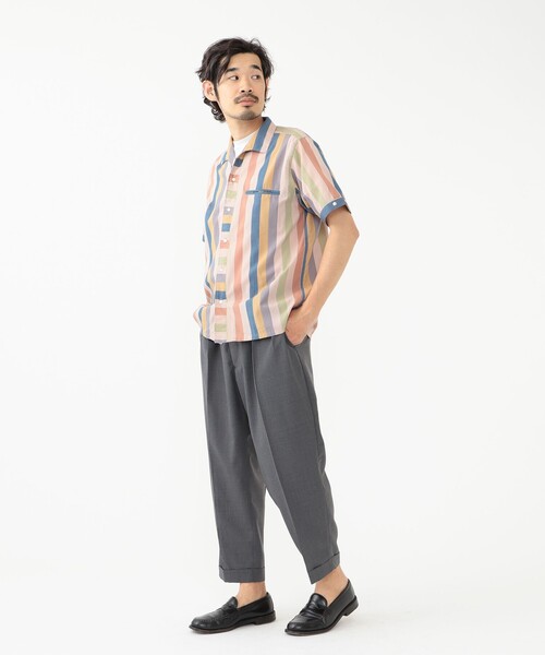 BEAMS PLUS（ビームスプラス）の「BEAMS PLUS / ポリエステル コットン マルチストライプ ショートスリーブ イタリアンカラー シャツ（シャツ/ブラウス・メンズ・ベージュ/オレンジ・XL/L/M/S）」の4枚目の写真