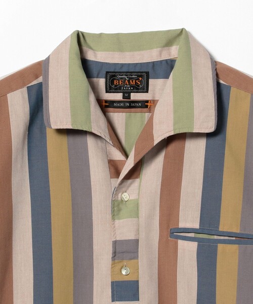 BEAMS PLUS（ビームスプラス）の「BEAMS PLUS / ポリエステル コットン マルチストライプ ショートスリーブ イタリアンカラー シャツ（シャツ/ブラウス・メンズ・ベージュ/オレンジ・XL/L/M/S）」の8枚目の写真