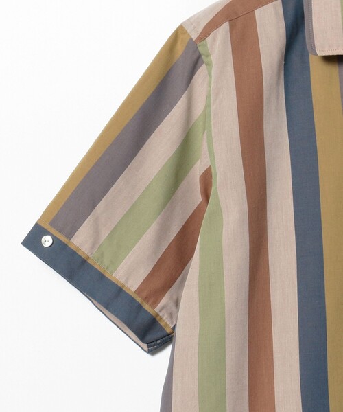 BEAMS PLUS（ビームスプラス）の「BEAMS PLUS / ポリエステル コットン マルチストライプ ショートスリーブ イタリアンカラー シャツ（シャツ/ブラウス・メンズ・ベージュ/オレンジ・XL/L/M/S）」の9枚目の写真