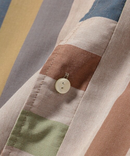 BEAMS PLUS（ビームスプラス）の「BEAMS PLUS / ポリエステル コットン マルチストライプ ショートスリーブ イタリアンカラー シャツ（シャツ/ブラウス・メンズ・ベージュ/オレンジ・XL/L/M/S）」の12枚目の写真