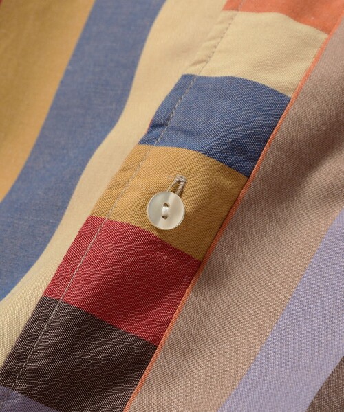 BEAMS PLUS（ビームスプラス）の「BEAMS PLUS / ポリエステル コットン マルチストライプ ショートスリーブ イタリアンカラー シャツ（シャツ/ブラウス・メンズ・ベージュ/オレンジ・XL/L/M/S）」の15枚目の写真