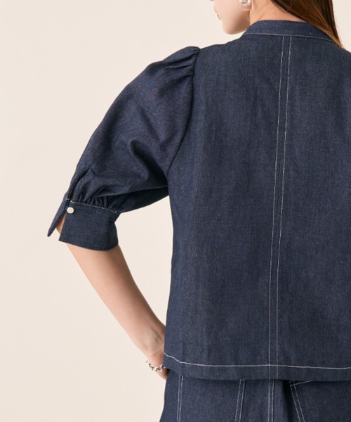 Solace（ソレイス）の「ツイルデニムパワショルブラウス（シャツ/ブラウス・レディース・ホワイト/ネイビー・FREE）」の15枚目の写真