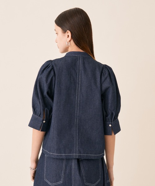 Solace（ソレイス）の「ツイルデニムパワショルブラウス（シャツ/ブラウス・レディース・ホワイト/ネイビー・FREE）」の16枚目の写真