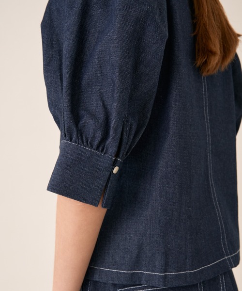 Solace（ソレイス）の「ツイルデニムパワショルブラウス（シャツ/ブラウス・レディース・ホワイト/ネイビー・FREE）」の13枚目の写真
