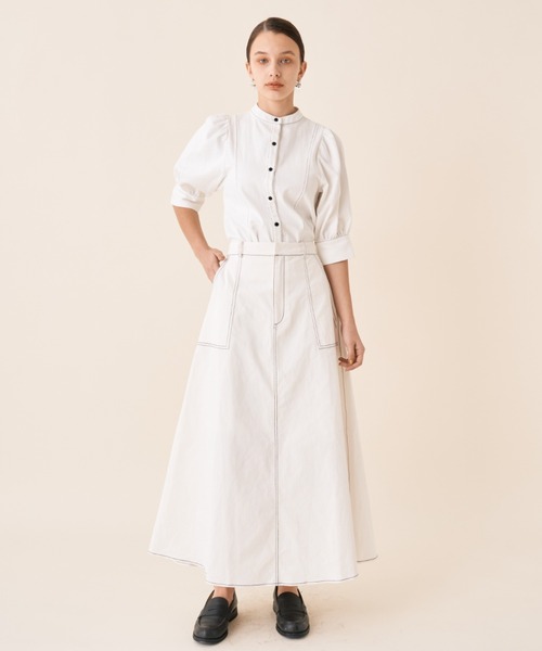 Solace（ソレイス）の「ツイルデニムパワショルブラウス（シャツ/ブラウス・レディース・ホワイト/ネイビー・FREE）」の8枚目の写真