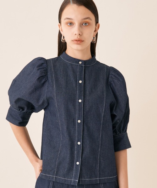 Solace（ソレイス）の「ツイルデニムパワショルブラウス（シャツ/ブラウス・レディース・ホワイト/ネイビー・FREE）」の10枚目の写真