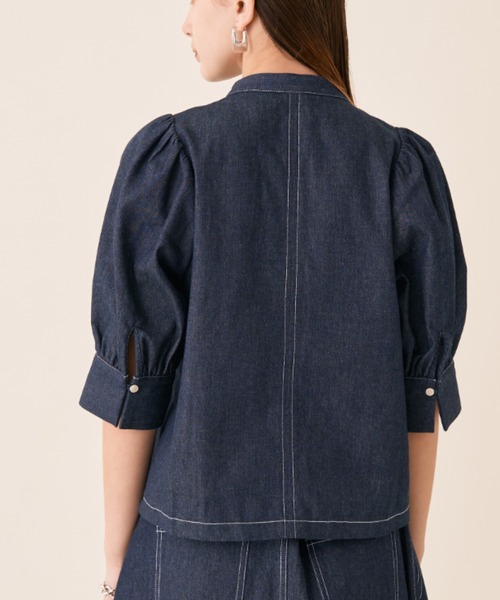 Solace（ソレイス）の「ツイルデニムパワショルブラウス（シャツ/ブラウス・レディース・ホワイト/ネイビー・FREE）」の20枚目の写真