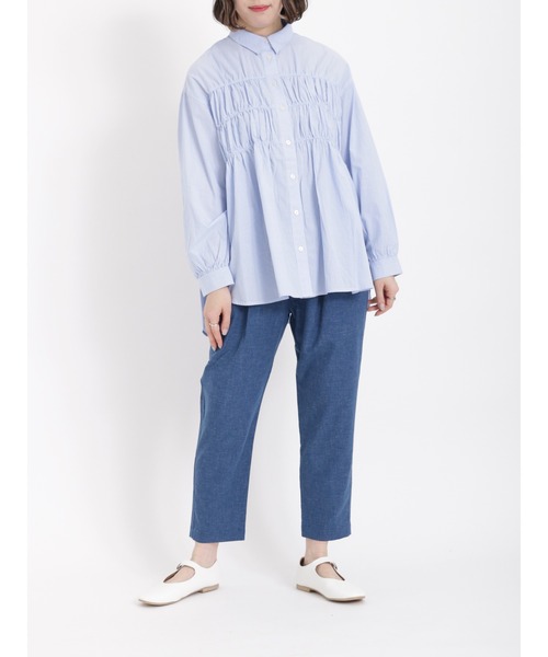 sm2rhythm（サマンサモスモスリズム）の「ストライプギャザーチュニック（チュニック・レディース・ネイビー/サックスブルー/オレンジ・ﾌﾘ-）」の4枚目の写真