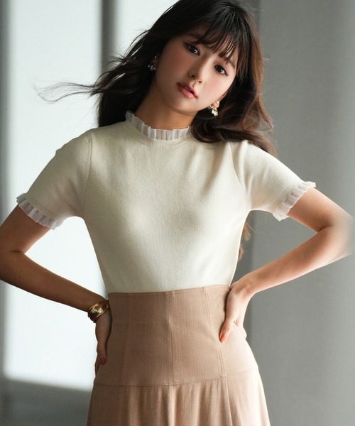 フリルネックサマー半袖ニット（ニット/セーター）｜SAISON DE