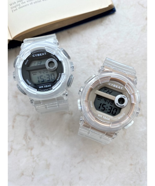 Three Four Time(スリーフォータイム)の「5気圧防水 クリアベルトデジタルウォッチ / 時計(アナログ腕時計・レディース・ベージュ/ホワイト・FREE)」の5枚目の写真