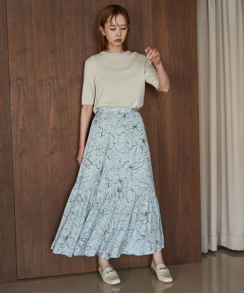 ROPE' PICNIC(ロペピクニック)の「【emur/エミュール】セットアップ対応/アートフラワー柄スカート(スカート・レディース・ブラック/サックスブルー・38)」の12枚目の写真