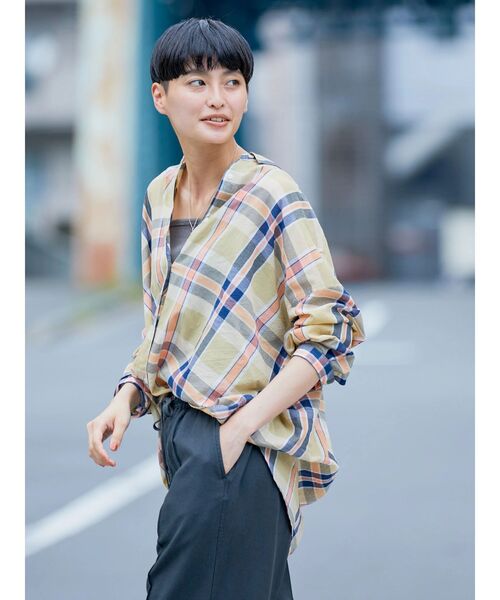 AMERICAN HOLIC（アメリカンホリック）の「インドコットンマドラスチェックシャツ（シャツ/ブラウス・レディース・サックスブルー/ライトベージュ/ネイビー/ピンク・L/M）」の11枚目の写真