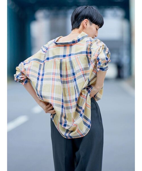 AMERICAN HOLIC（アメリカンホリック）の「インドコットンマドラスチェックシャツ（シャツ/ブラウス・レディース・サックスブルー/ライトベージュ/ネイビー/ピンク・L/M）」の13枚目の写真