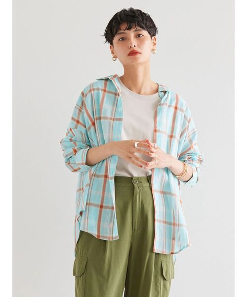 AMERICAN HOLIC（アメリカンホリック）の「インドコットンマドラスチェックシャツ（シャツ/ブラウス・レディース・サックスブルー/ライトベージュ/ネイビー/ピンク・L/M）」の16枚目の写真