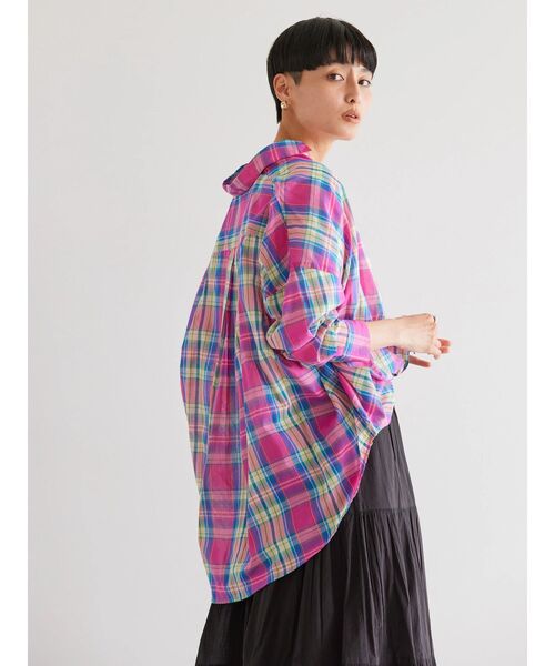 AMERICAN HOLIC（アメリカンホリック）の「インドコットンマドラスチェックシャツ（シャツ/ブラウス・レディース・サックスブルー/ライトベージュ/ネイビー/ピンク・L/M）」の22枚目の写真