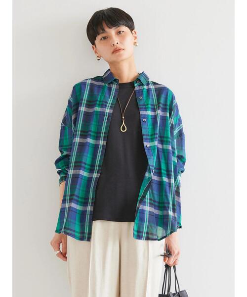 AMERICAN HOLIC（アメリカンホリック）の「インドコットンマドラスチェックシャツ（シャツ/ブラウス・レディース・サックスブルー/ライトベージュ/ネイビー/ピンク・L/M）」の7枚目の写真