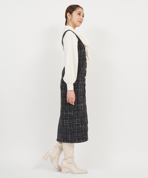 ROYAL PARTY（ロイヤルパーティー）の「レトロ釦ツイードジャンパースカート（ジャンパースカート・レディース・ライトグレー/レッド/ブラック・FREE）」の18枚目の写真