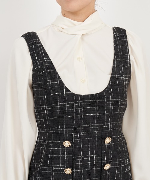 ROYAL PARTY（ロイヤルパーティー）の「レトロ釦ツイードジャンパースカート（ジャンパースカート・レディース・ライトグレー/レッド/ブラック・FREE）」の14枚目の写真