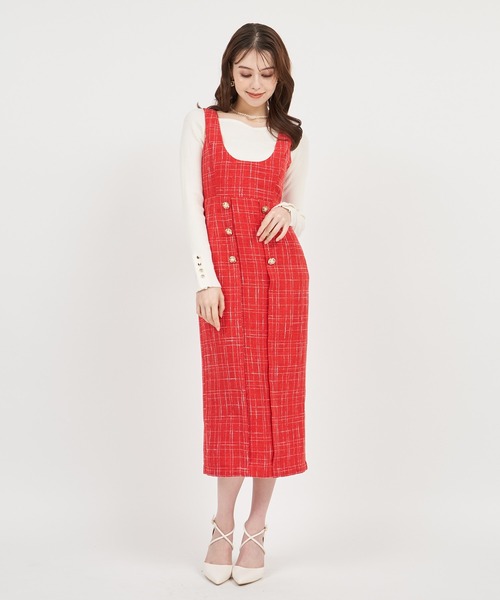 ROYAL PARTY（ロイヤルパーティー）の「レトロ釦ツイードジャンパースカート（ジャンパースカート・レディース・ライトグレー/レッド/ブラック・FREE）」の21枚目の写真