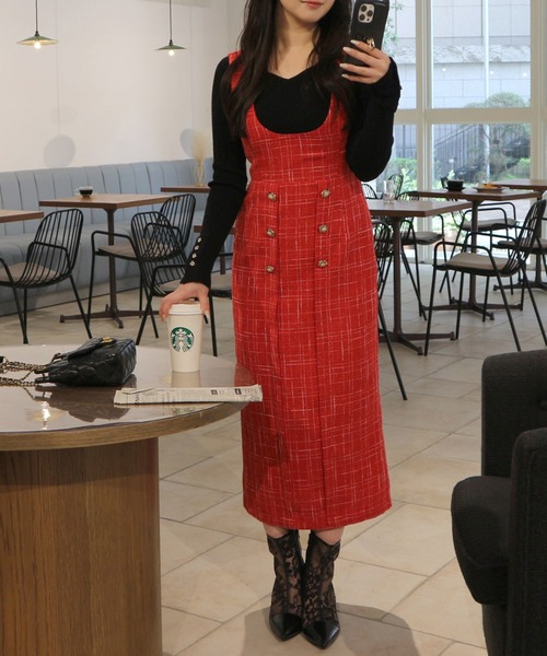 古市ジャンパースカート キルト ジャガード 切り替え ジャンパー