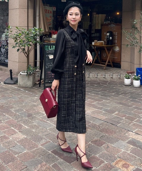 ROYAL PARTY（ロイヤルパーティー）の「レトロ釦ツイードジャンパースカート（ジャンパースカート・レディース・ライトグレー/レッド/ブラック・FREE）」の11枚目の写真