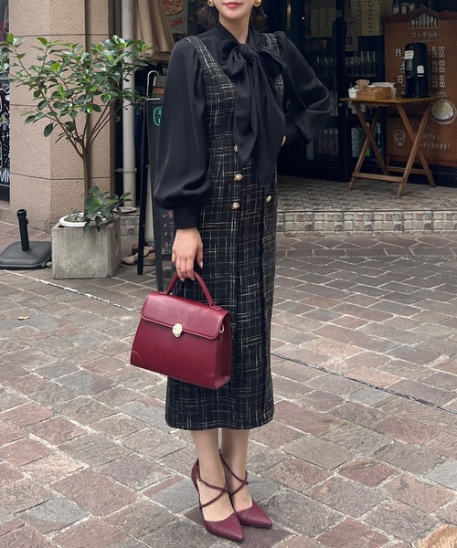 ROYAL PARTY（ロイヤルパーティー）の「レトロ釦ツイードジャンパースカート（ジャンパースカート・レディース・ライトグレー/レッド/ブラック・FREE）」の10枚目の写真