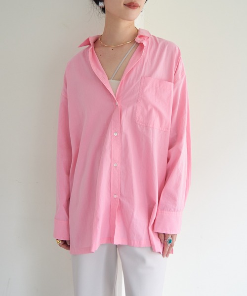 SHENERY(シーナリー)の「コットンベーシックオーバーシャツ(シャツ/ブラウス・レディース・ピンク/オフホワイト・FREE)」の1枚目の写真