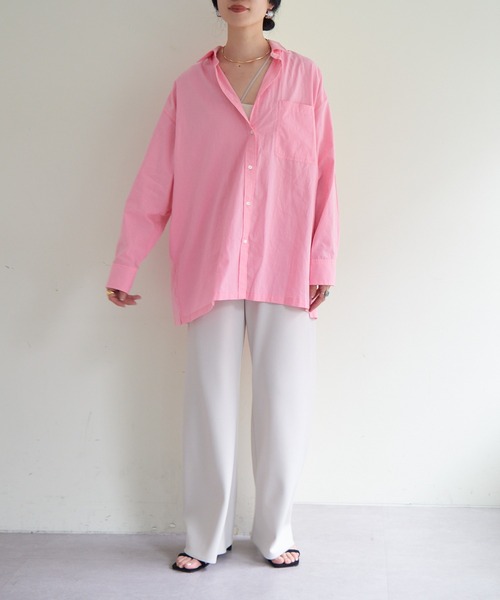SHENERY(シーナリー)の「コットンベーシックオーバーシャツ(シャツ/ブラウス・レディース・ピンク/オフホワイト・FREE)」の10枚目の写真
