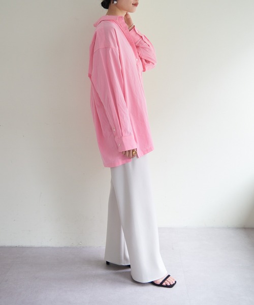 SHENERY(シーナリー)の「コットンベーシックオーバーシャツ(シャツ/ブラウス・レディース・ピンク/オフホワイト・FREE)」の5枚目の写真