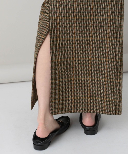 ラバットチェックスカート 接触冷感/洗える】ビックチェックタフタスカート(ミモレ丈