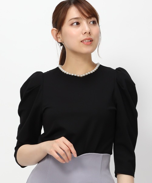 MISCH MASCH(ミッシュマッシュ)の「■2023秋冬新作■パールトリミングカットソー/MM338201(Tシャツ/カットソー・レディース・ピンク/ホワイト/ブラック・フリ-)」の2枚目の写真