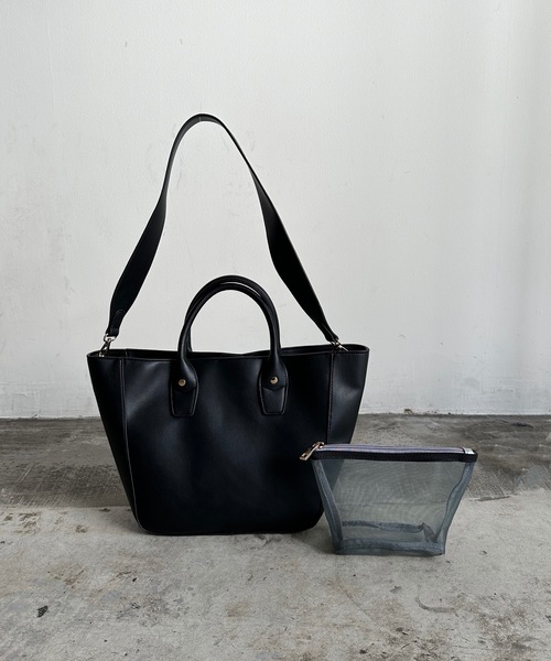 favori（ファヴォリ）の「EM:Favoriメッシュポーチ付き合皮トート（トートバッグ・レディース・アイボリー/ブラック/ダークブラウン/シルバー・FREE）」の16枚目の写真