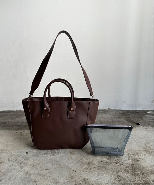 favori（ファヴォリ）の「EM:Favoriメッシュポーチ付き合皮トート（トートバッグ・レディース・アイボリー/ブラック/ダークブラウン/シルバー・FREE）」の15枚目の写真