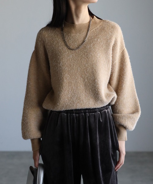 ミンク襟付き　カシミヤセーター セール】ミンク風フェザーニットTOPS/トップス（ニット/セーター