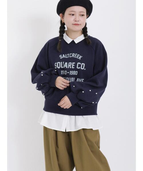 Samansa Mos2(サマンサ モスモス)の「パール付ロゴスウェット(Tシャツ/カットソー・レディース・ネイビー/オフホワイト/モカ/ピンク・F)」の3枚目の写真