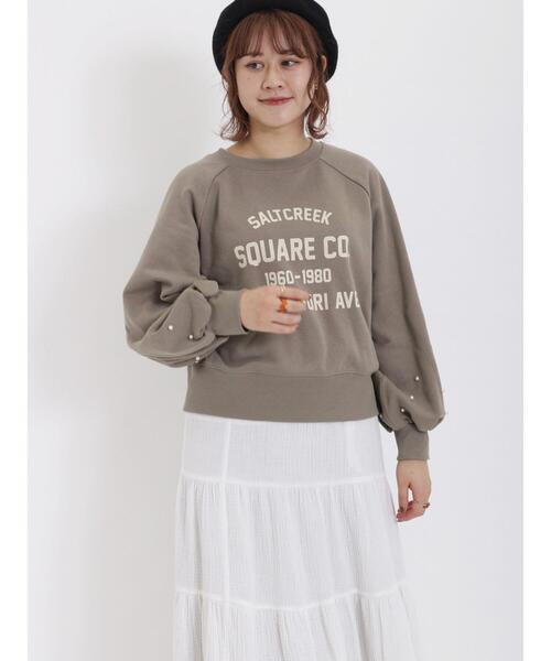 Samansa Mos2(サマンサ モスモス)の「パール付ロゴスウェット(Tシャツ/カットソー・レディース・ネイビー/オフホワイト/モカ/ピンク・F)」の2枚目の写真